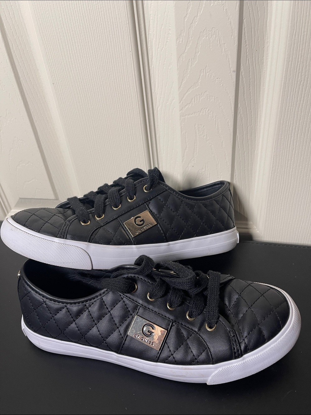 Guess Black Quilted Low-Top Sneakers with Gold Logo